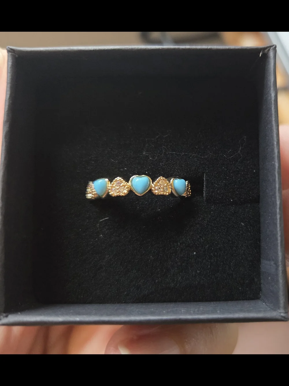 Gold Tone Faux Turquoise Heart And CZ Ring - Women's Sz 6 NIB